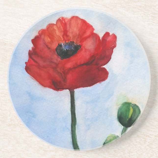 Roter Mohn Aquarell Drink Untersetzer (Vorne)