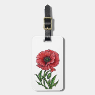 Roter Mohn, Aquarell und Tinte Gepäckanhänger
