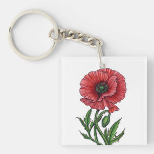 Roter Mohn, Aquarell und Tinte Schlüsselanhänger