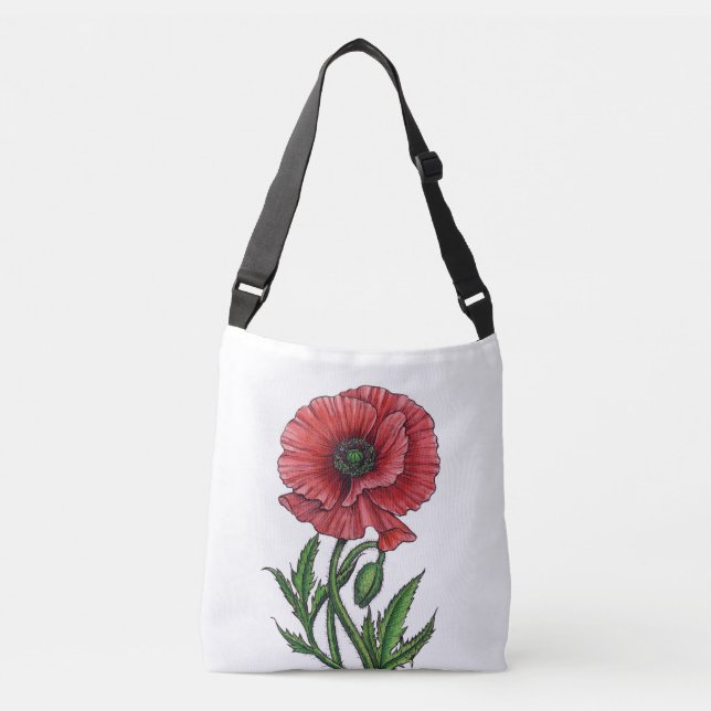Roter Mohn, Aquarell und Tinte Tragetaschen Mit Langen Trägern (Vorderseite)