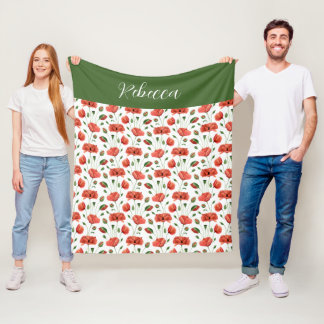 Roter Mohn Aquarell Wildblumen Name Fleecedecke