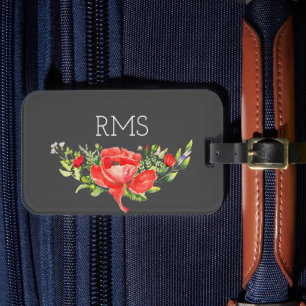 Roter Mohn auf grauem, individualisierbarem Monogr Gepäckanhänger