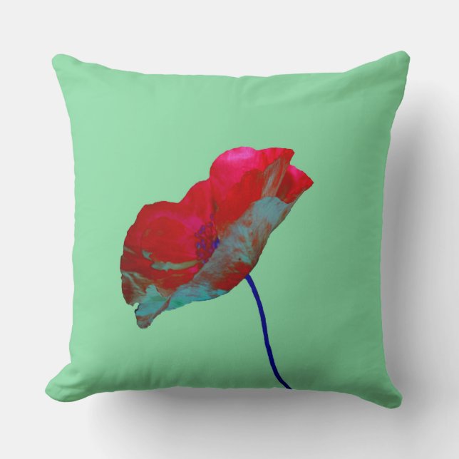 Roter Mohn auf pastellgrün Kissen (Vorderseite)