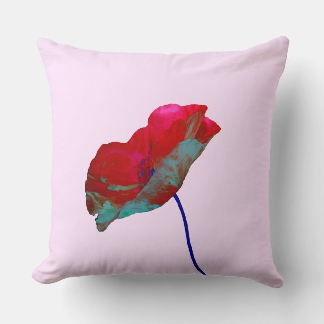 Roter Mohn auf Pastellrosa Kissen (Vorderseite)