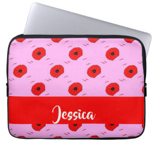 Roter Mohn auf Rosa Laptopschutzhülle