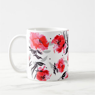 Roter Mohn auf weißem Hintergrund mit grauen Stre Kaffeetasse