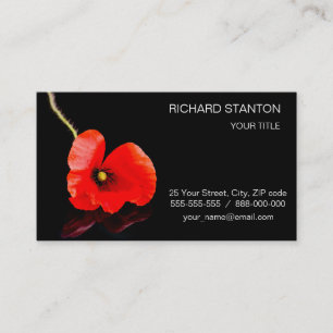 Roter Mohn aus Single auf schwarz Visitenkarte