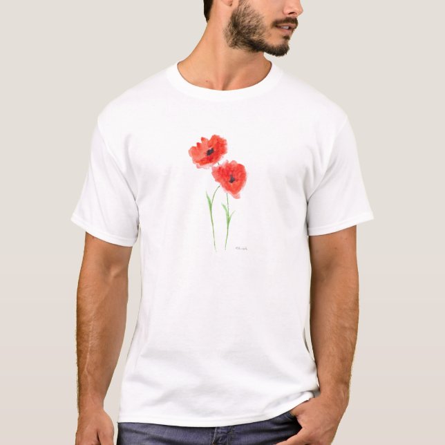 Roter Mohn Blume Blumenmohn Natur rustikal T-Shirt (Vorderseite)