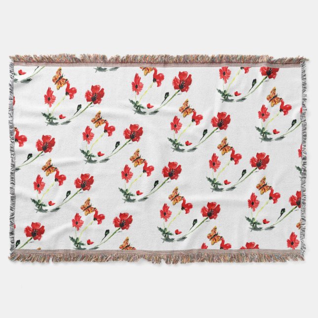 Roter Mohn-Blume Butterfly Natur Decke (Vorderseite)