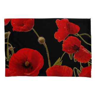 Roter Mohn Blume Farbenfroh Abstrakt Schwarz Kissenbezug