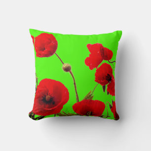 Roter Mohn Blume farbenfrohe, helle Neon Grüne Blü Kissen