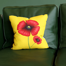 Roter Mohn Blume Golden Yellow Throw Kissen