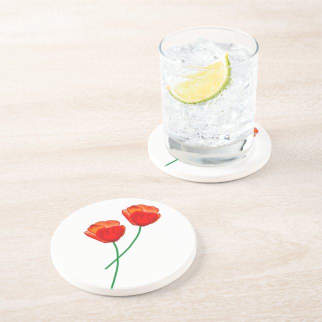 Roter Mohn Blume Herz Getränkeuntersetzer (Seite)