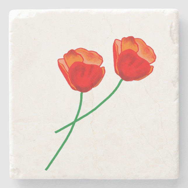 Roter Mohn Blume Herz Steinuntersetzer (Vorderseite)