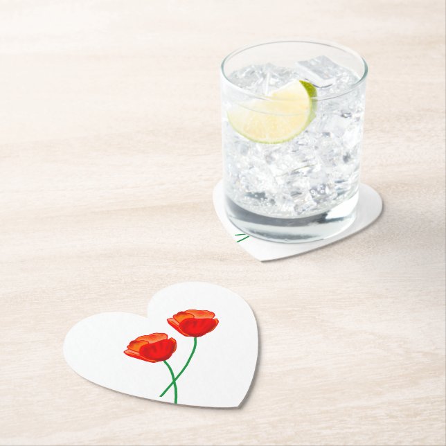 Roter Mohn Blume Herz Untersetzer (Vor Ort)