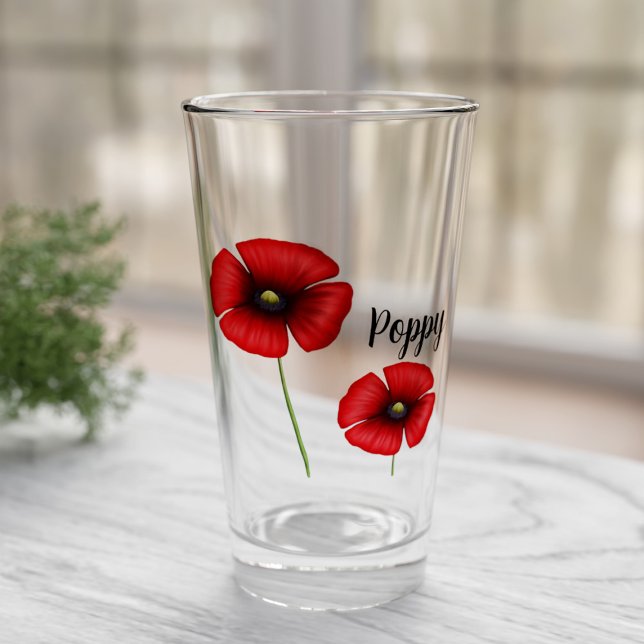 Roter Mohn Blume Individuelle Name Glass Glas (Pretty poppy glass with space for your name. Makes a lovely gift!)
