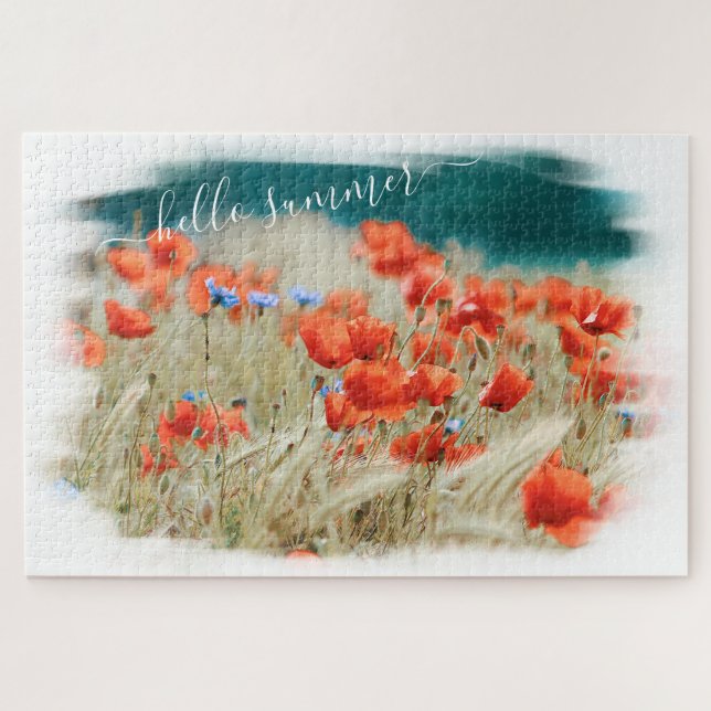 Roter Mohn Blume Maisfeld w/Hello Summer Text (Horizontal)