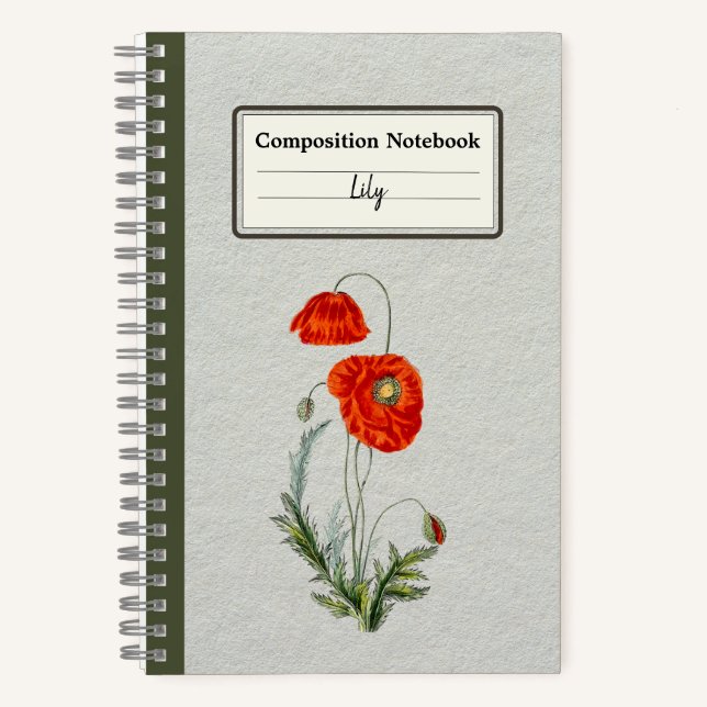 Roter Mohn Blume Personalisiert Notizbuch (Vorderseite)