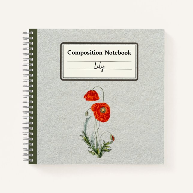 Roter Mohn Blume Personalisiert Notizbuch (Vorderseite)