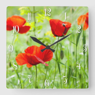 Roter Mohn-Blume Quadratische Wanduhr