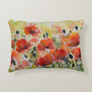Roter Mohn Blume, weiche Wasserfarbe. Dekokissen