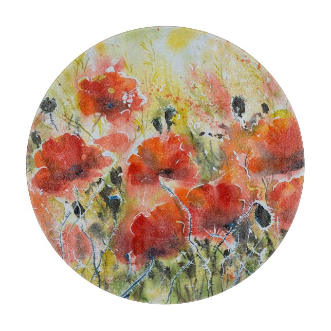 Roter Mohn Blume, weiche Wasserfarbe. Schneidebrett (Vorderseite)