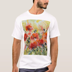 Roter Mohn Blume, weiche Wasserfarbe. T-Shirt