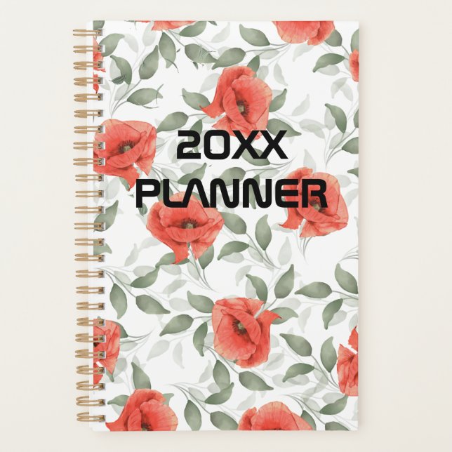 Roter Mohn Blume Wochen- und Monatsplaner Planer (Vorderseite)