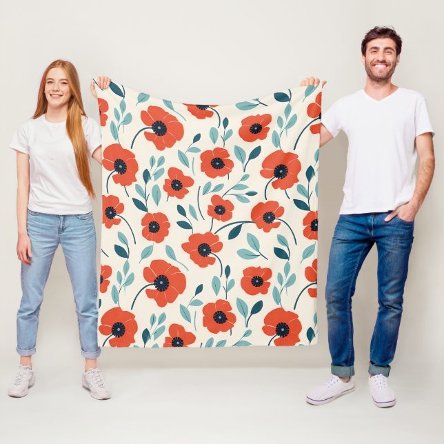 Roter Mohn Blumendruck Nahtloses Muster Fleecedecke (Beispiel)