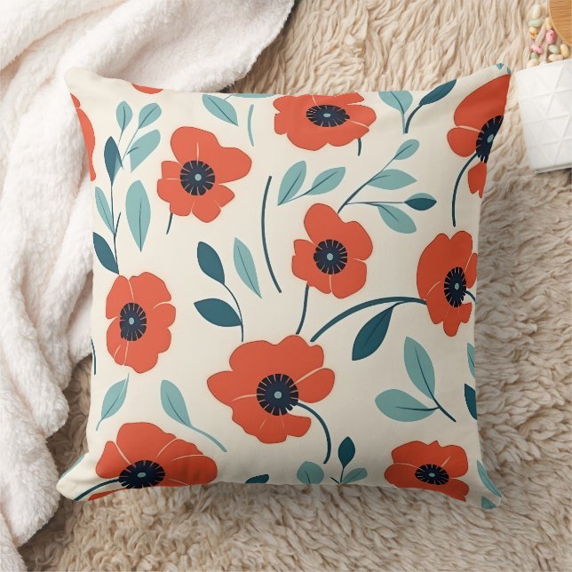 Roter Mohn Blumendruck Nahtloses Muster Kissen (Decke)