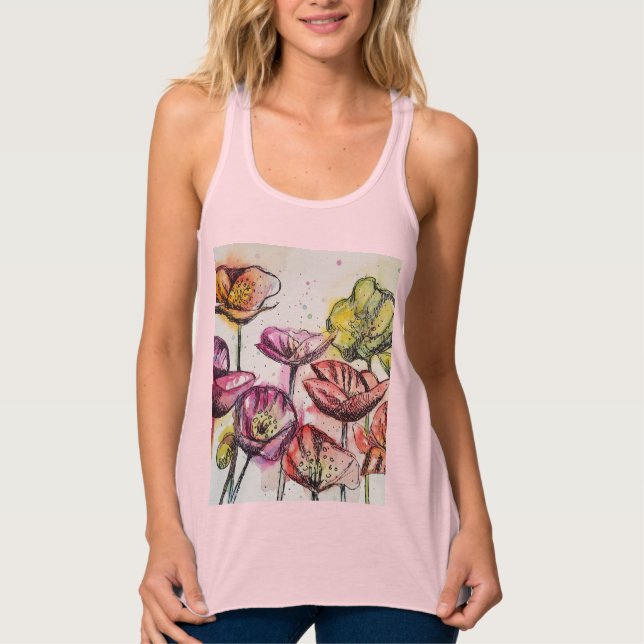 Roter Mohn Blumenstrauß Wasserfarbe Blume Muster Tank Top (Vorderseite)