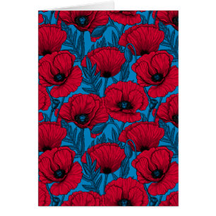Roter Mohn-Garten auf Blau
