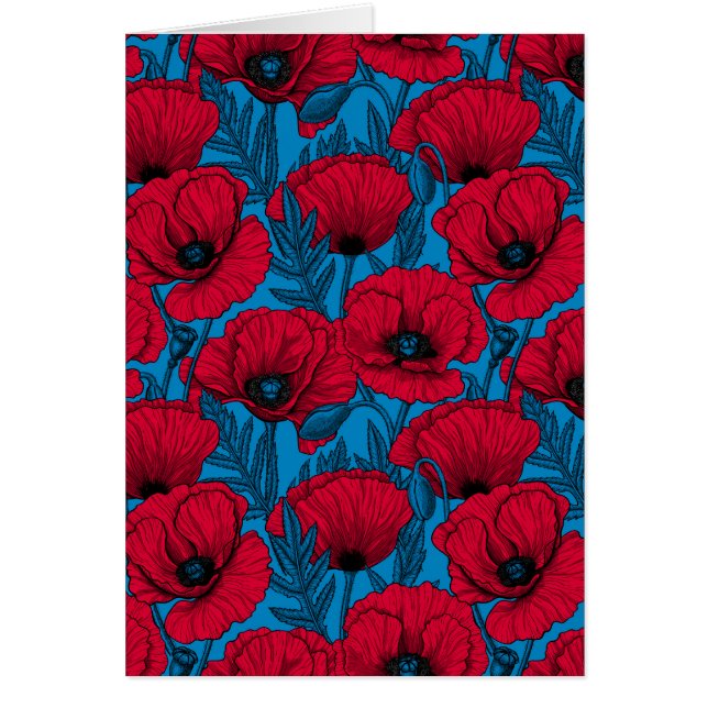 Roter Mohn-Garten auf Blau (Vorne)