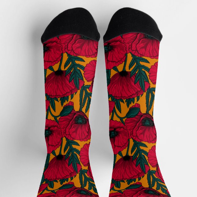 Roter Mohn-Garten Socken (Oben)