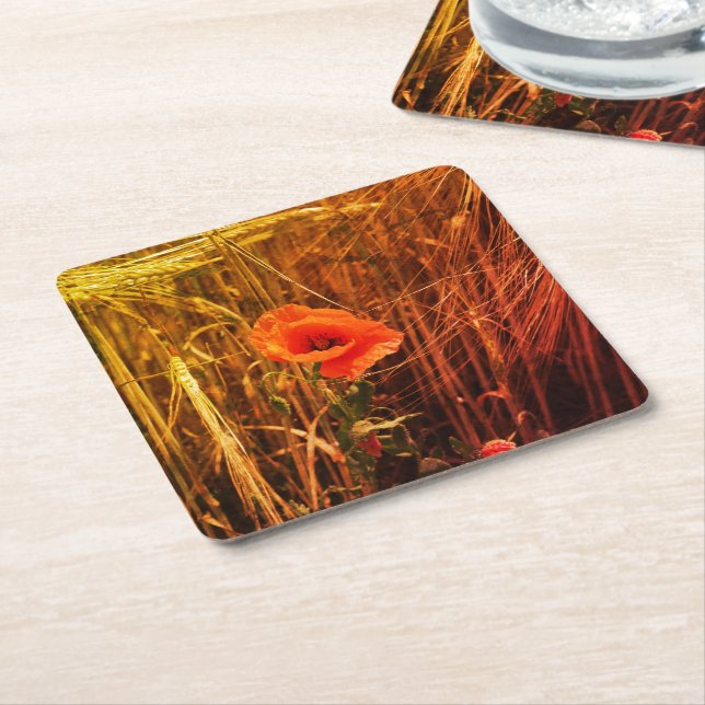 Roter Mohn im Erntedank des Goldenen Weizenfeldes Rechteckiger Pappuntersetzer (angewinkelt)