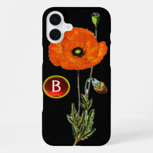 ROTER MOHN IN SCHWARZEM RUBIN-EDELSTEIN-MONOGRAMM iPhone HÜLLE