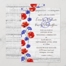 Roter Mohn und Kornblume Rustikale Hochzeit aus Ho Einladung