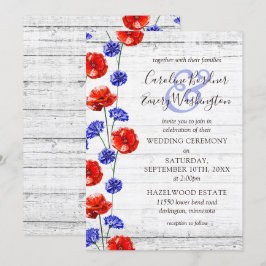 Roter Mohn und Kornblume Rustikale Hochzeit aus Ho Einladung