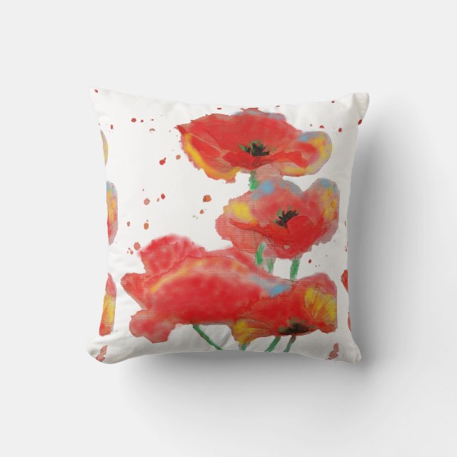 Roter Mohn Wasserfarbkissen Kissen (Vorderseite)