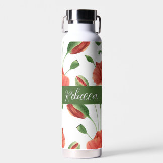 Roter Mohn Wildblume Wasserfarbe Monogramm Name Trinkflasche