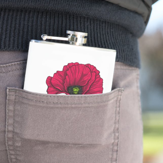Roter Mohn zeichnend 3 Flachmann (Beispiel)