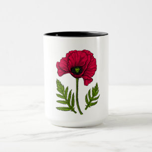 Roter Mohn zeichnend 3 Tasse
