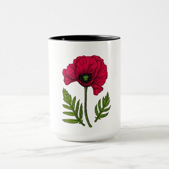 Roter Mohn zeichnend 3 Tasse (Zentrum)