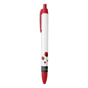Roter Mohnblumen-Blumen-Muster-Namen-Stift Kugelschreiber