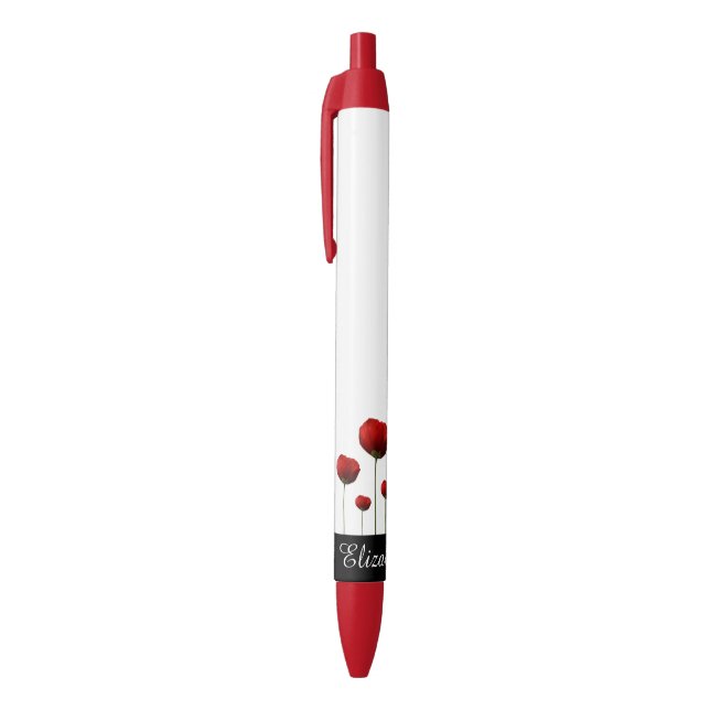Roter Mohnblumen-Blumen-Muster-Namen-Stift Kugelschreiber (Oberseite (Vertikal))