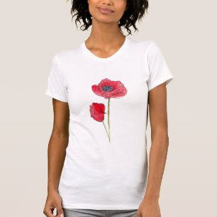 Roter Mohnblumen-Blumewatercolor-botanische Kunst T-Shirt