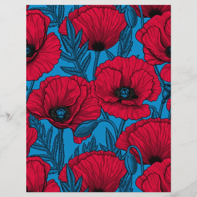 Roter Mohngarten auf blau (Vorderseite)