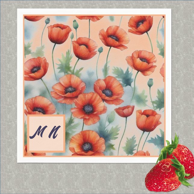 Roter Mohngarten auf Peach Serviette (Von Creator hochgeladen)