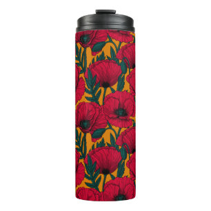 Roter Mohngartenthermalwäscher Thermosbecher