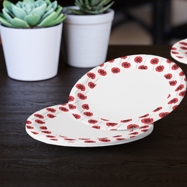 Roter Mohnmuster Buffet Party Papierplatte Pappteller (Pretty poppy plate plates just for you)